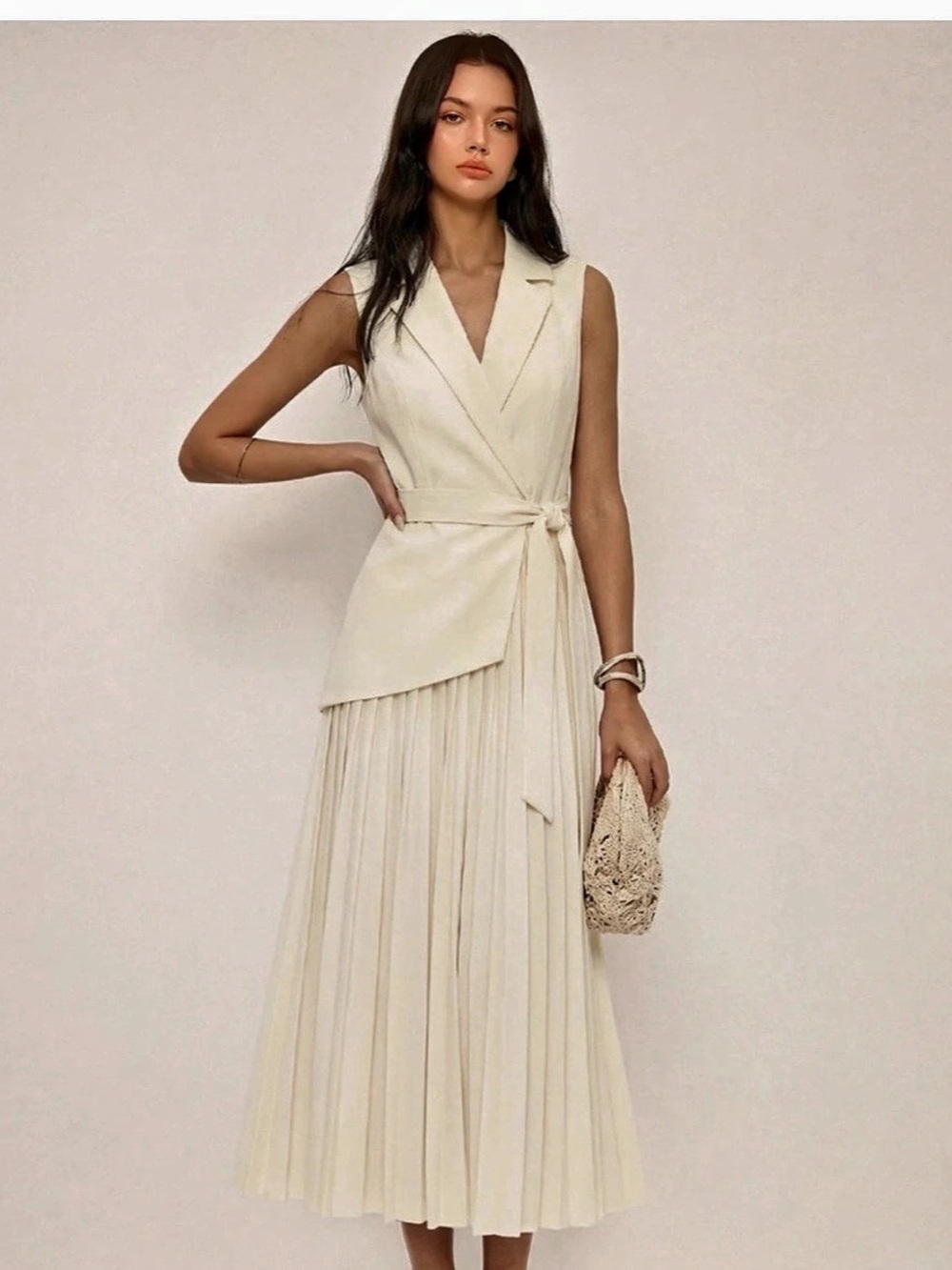Pleated Maxi Dress in Cream brand new with tags